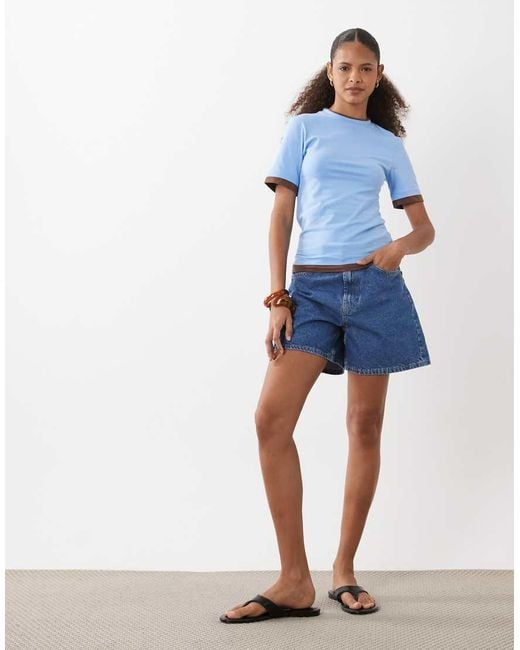 ASOS Brown Short Sleeve Double Layer Top