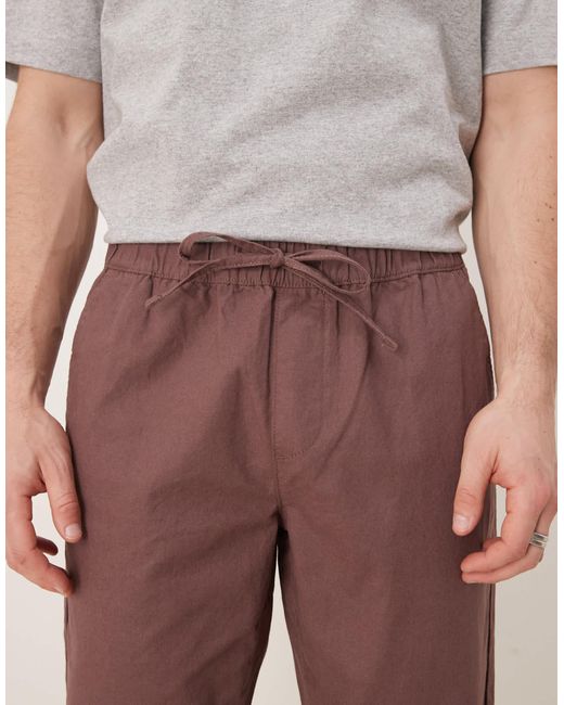 ASOS Natural Asos Deisgn Linen Rich Slim Trouser With Elasticated Waist for men