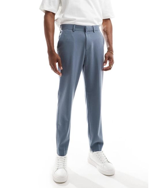 Pantalones De Traje Azules De Corte Tapered De Sarga De ASOS de hombre de color Blue