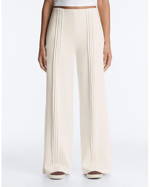 Oysho White Straight-leg Trousers With Soft-touch Modal And Piping
