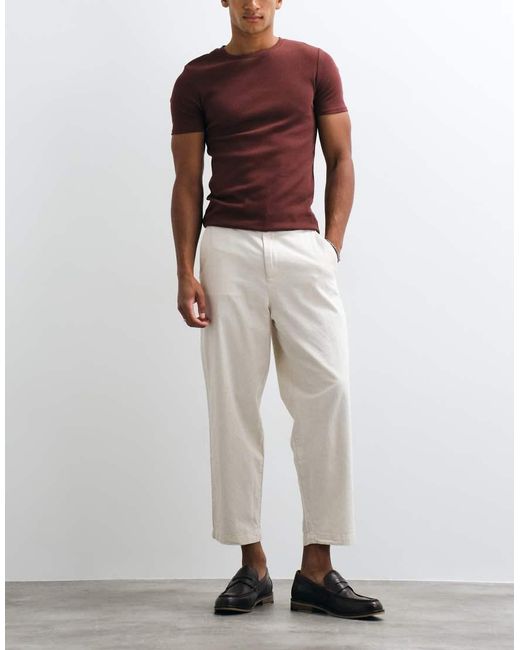 ASOS White Relaxed Tapered Cropped Linen Blend Trousers for men
