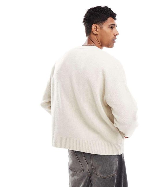 Bershka White Knitted Cardigan for men