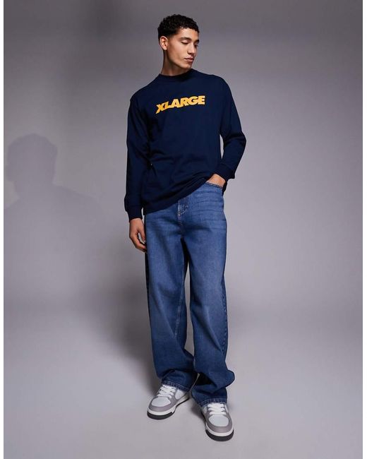 Xlarge Blue Long Sleeve Logo T-shirt for men