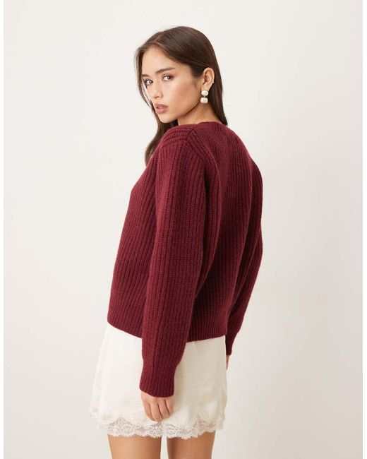 Lovedrobe Red Bow Button Detail Round Neck Cardigan