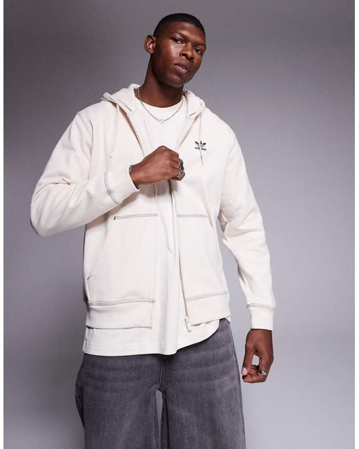 Adidas Originals Gray Trefoil Essentials Zip Through Hoodie for men