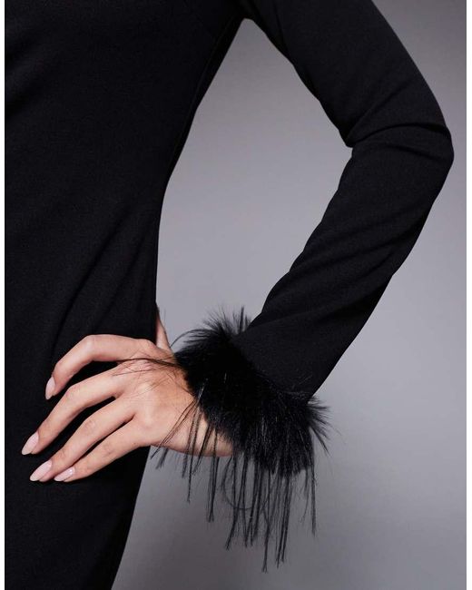 DASKA Blue Faux Feather Cuff Maxi Dress