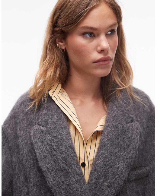 TOPSHOP Gray Premium Wool Blend Brushed Formal Coat