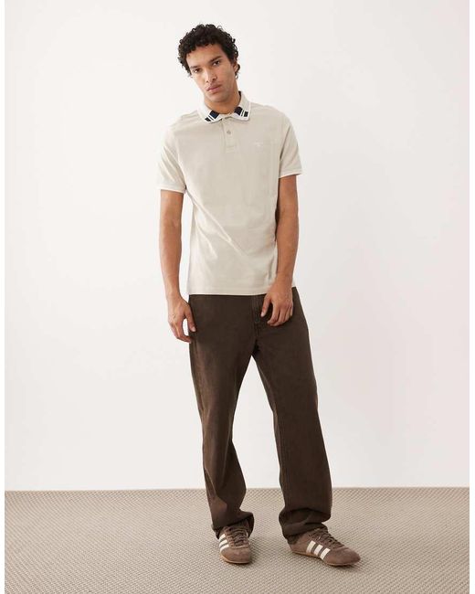 Barbour White Callington Short Sleeve Tailored Fit Polo Shirt With Tartan Collar for men