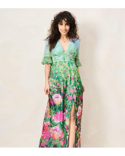 Hope & Ivy Green The Solenne Petite Thigh Split Maxi Dress