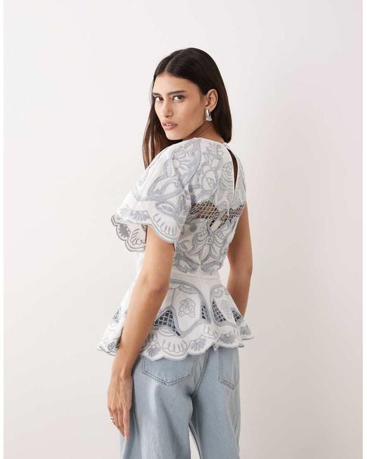 ARRANGE White Cut Work Floral One Shoulder Top