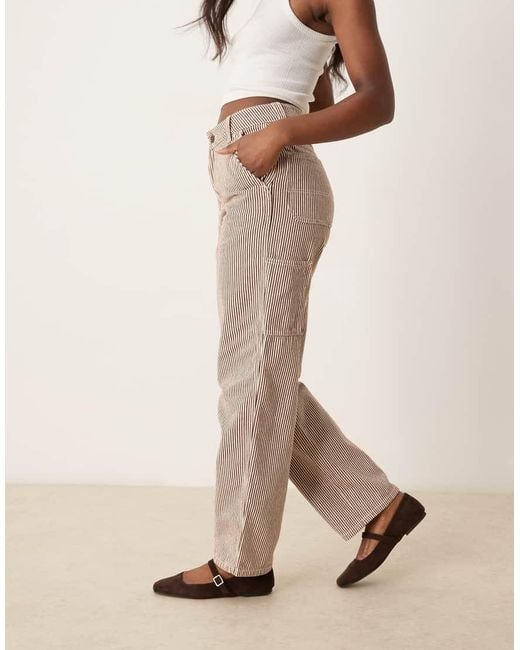 Dickies Natural Hickory Stripe Relaxed Fit Denim Carpenter Trousers