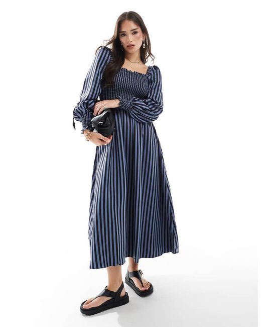 Glamorous Blue Shirred Bodice Maxi Dress