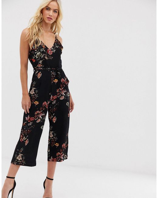 black floral culotte jumpsuit