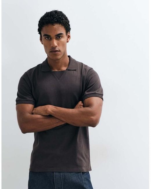 ASOS Black Polo With Collar Detail for men