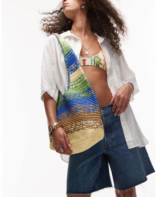 Mango Blue Large Ombre Raffia Tote Bag