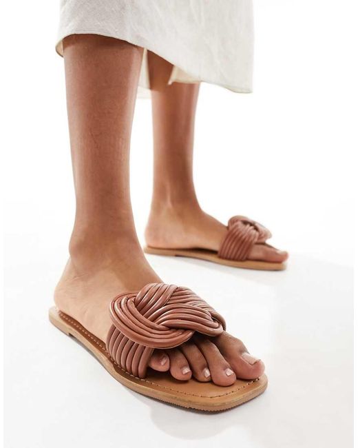ASOS Brown Wide Fit Fifi Woven Mule Flat Sandals