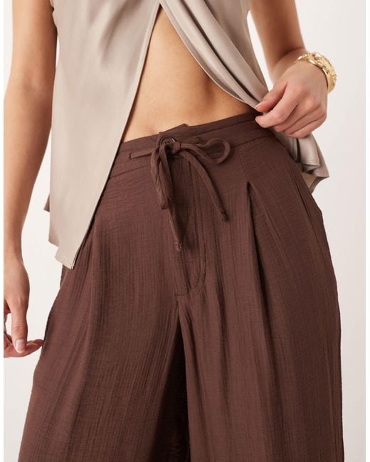 ASOS Natural Tall Soft Texture Wide Leg Trousers With Contrast Stitch