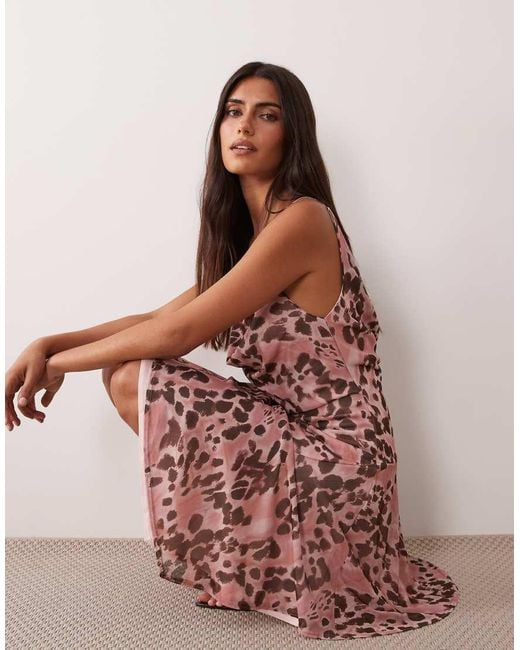 Miss Selfridge Pink Cowl Neck Mini Dress With Asymmetric Hem