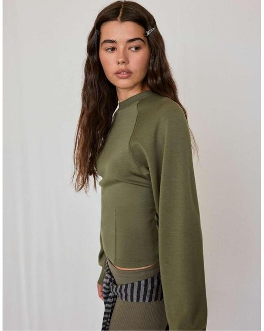 Stradivarius Green Soft-Touch Fitted Waist Sweatshirt