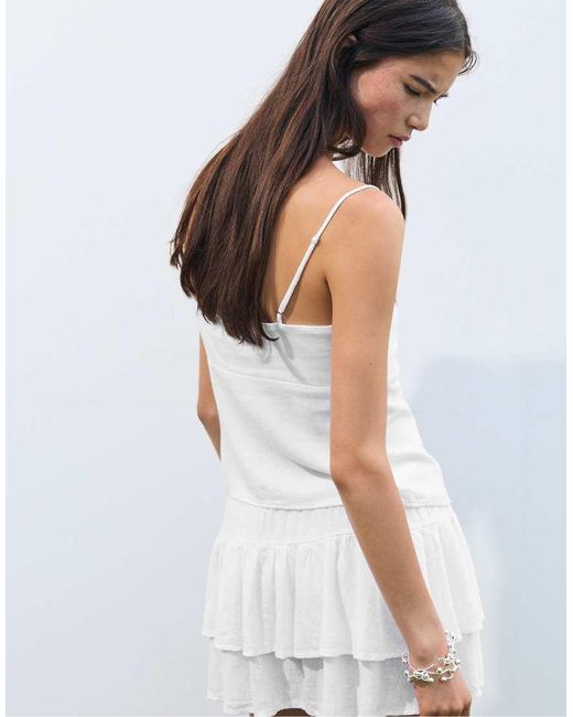 Pull&Bear Mini Rok Van Linnenmix Met Ruches in het White