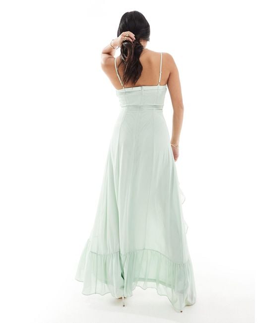 TFNC London Green Tfnc Bridesmaids Petite Chiffon Cami Maxi Dress With Split And Frill Detail