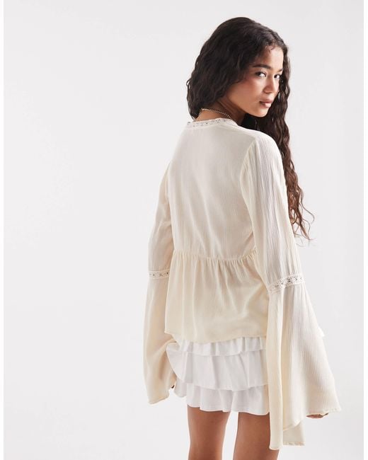 Miss Selfridge Natural Flare Sleeve Button Up Peplum Blouse