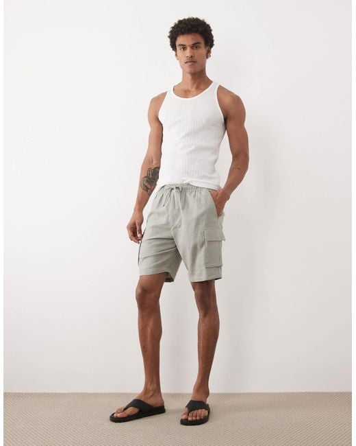 Threadbare Gray Pull On Shorts With Cargo Pockets for men
