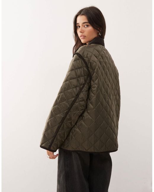 Weekday Brown Quilted Jacket With Contrast Collar