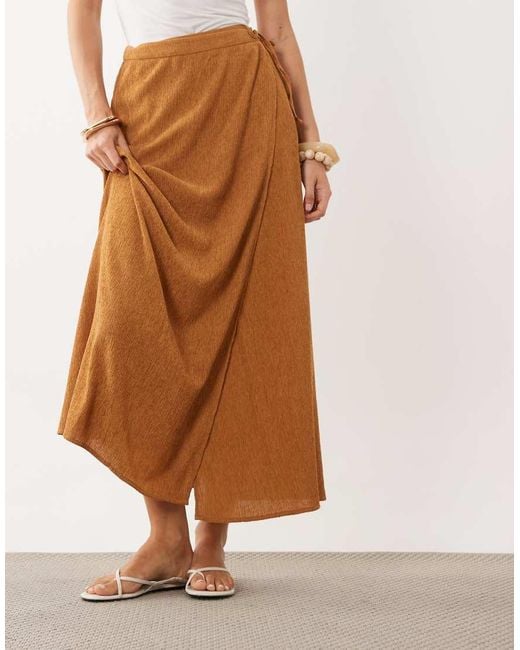 Mango Orange Teen Crinkle Asymmetric Tie Front Skirt