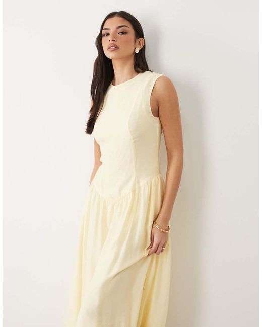 Y.A.S Natural Fitted Seam Detail Drop Waist Sleeveless Midi Dress