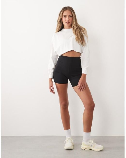 4505 White Heavyweight Cotton Drop Shoulder Cropped Long Sleeve T-shirt