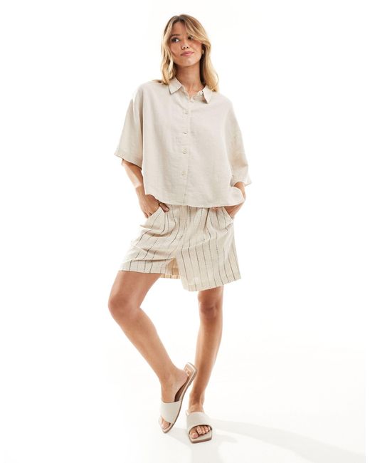 Vero Moda White Linen Boxy Short Sleeved Shirt