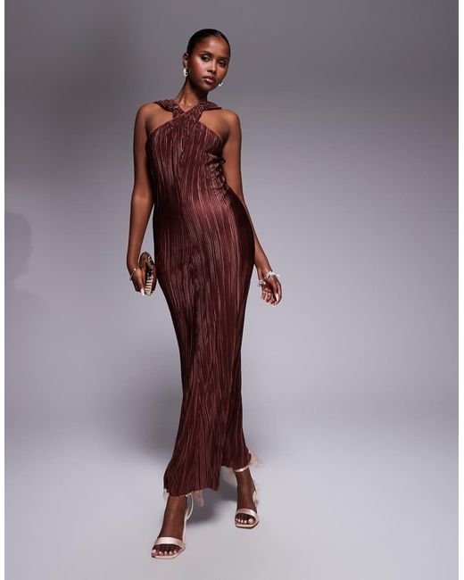 ASOS Purple Plisse Cross Front Maxi Dress With Draped Back