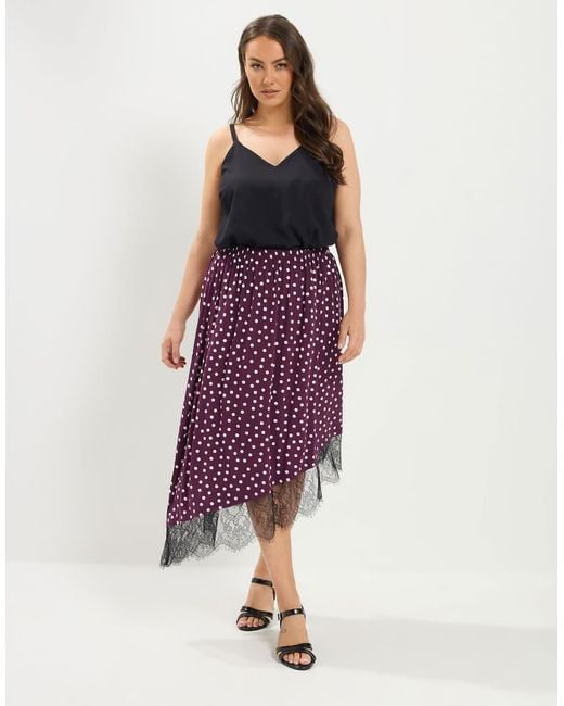 Yours Clothing Purple Polka Dot Lace Asymmetric Hem Skirt