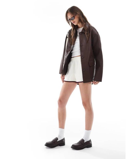 ASOS Brown Leather Look Harrington Jacket