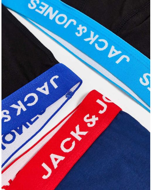 Pack De 5 Calzoncillos En Negro Y Azul Con Cinturilla En Contraste De Jack & Jones de hombre de color Blue