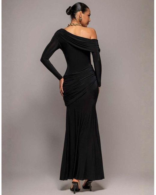 Goddiva Black Off Shoulder Gathered Panel Soft Touch Maxi Dress