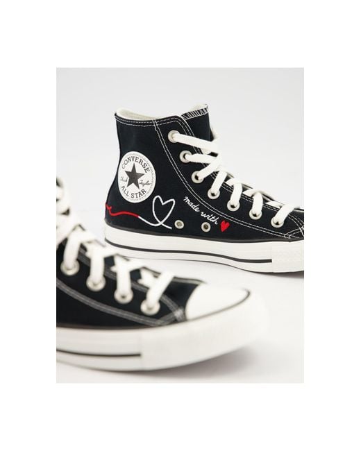 Zapatillas negras altas con estampado Converse de color Negro | Lyst