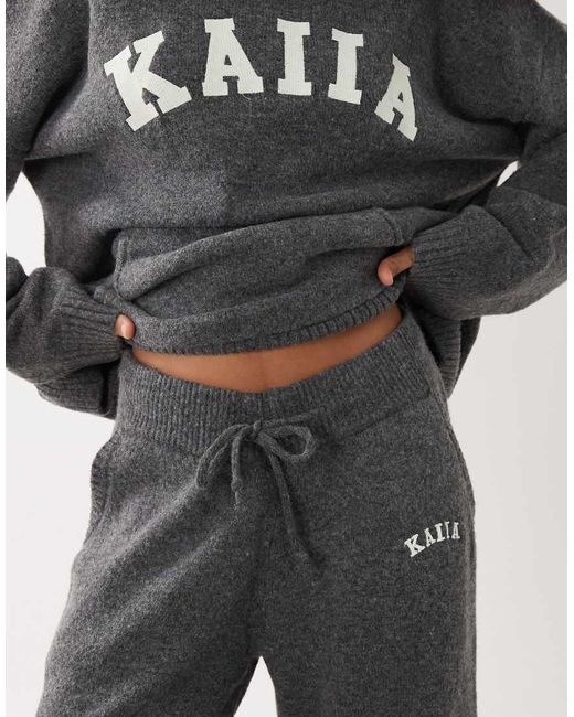 Kaiia Blue Knitted Embroidered Logo Wide Leg Trouser Co-ord