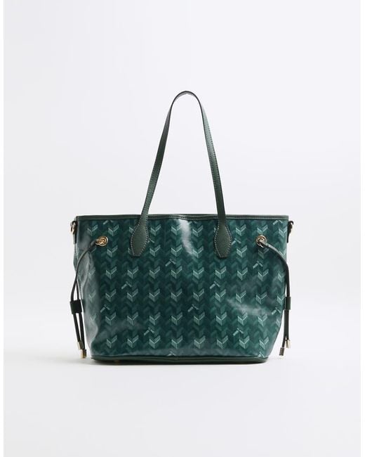 River Island Green Geometric Side Tie Shopper Bag