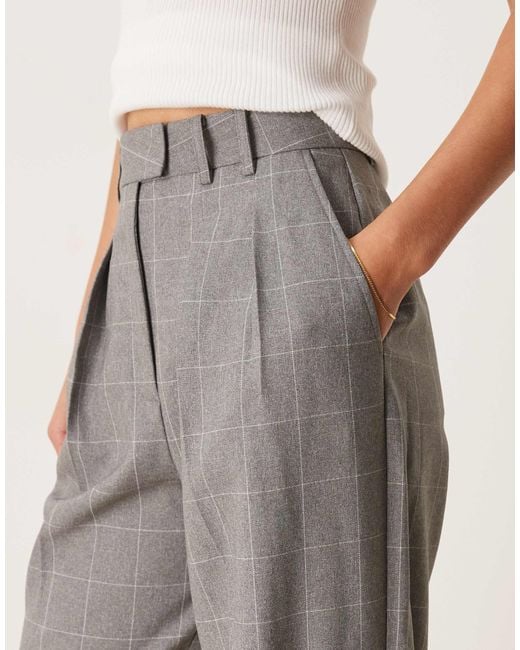 ASOS Natural Tall – elegante hose mit weitem bein, gitterkaromuster und bundfalten