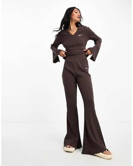 Nike Statement Jersey Rib Flared Trousers in White Lyst UK