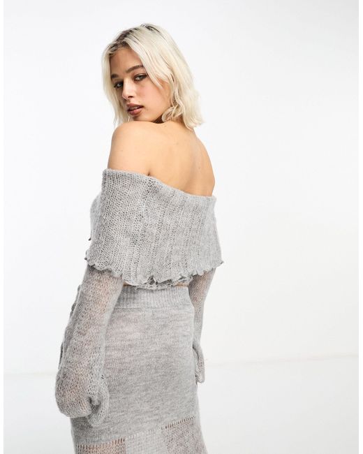 Collusion White Knitted Bardot Co-ord