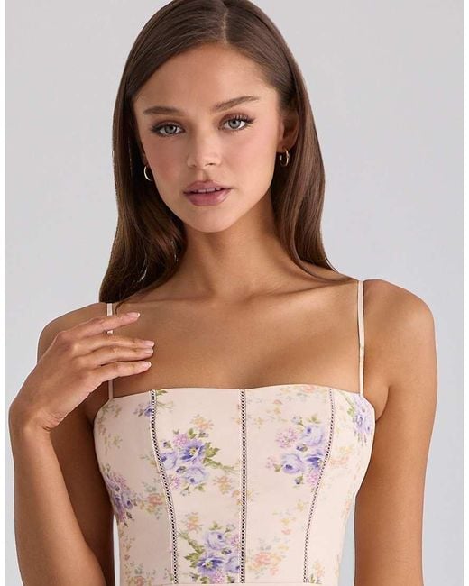 House Of Cb White Ysabella Ivory Sweet Peony Floral Print Cotton Midi Sundress