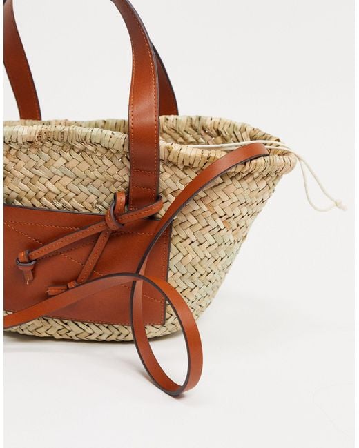 Mango Straw Bag With Front Panel in Brown | Lyst