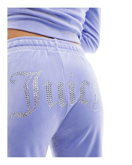 Juicy Couture Blue Diamante Logo Velour Straight Leg joggers Co-ord