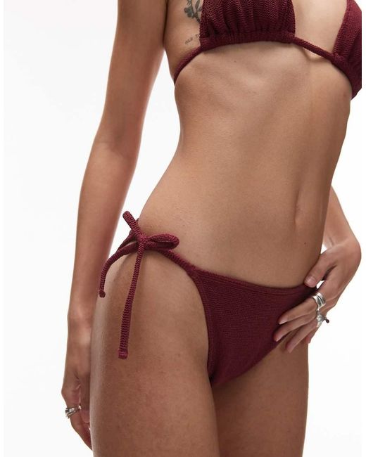 & Other Stories Red Textu Crinkle Side Tie Bikini Bottom