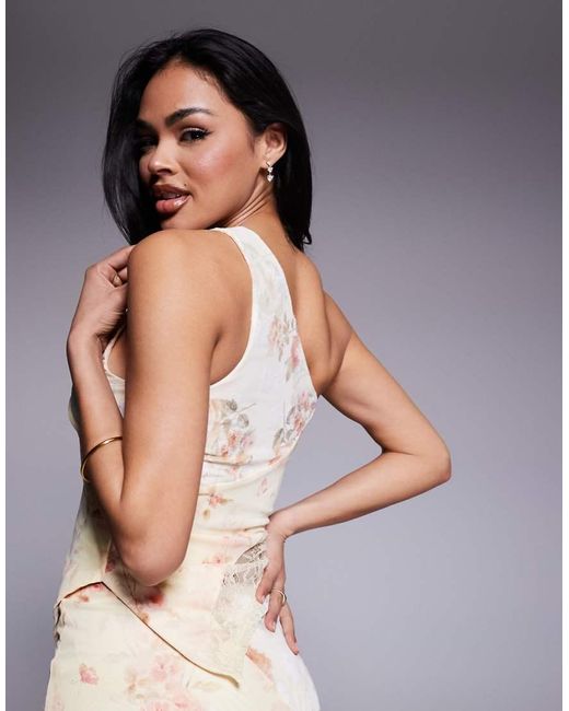 Love Triangle Gray Asymmetric Spliced Floral Lace Top Co-ord