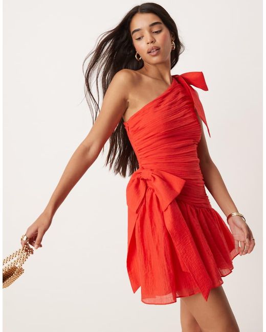 Forever New Red Bow Detail Asymmetric Mini Dress