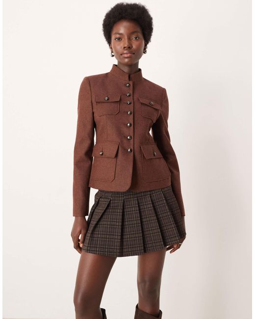 Mango Brown Wool Mix Utility Short Jacket